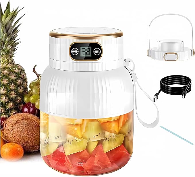 Portable Blender,Portable Blender for Shakes and Smoothies, Personal Size High Speed Blender,21oz USB C Rechargeable Blender for Travel/Picnic/Office/Gym/Sport (WHITE WITH CUP LID)