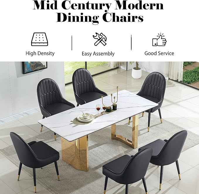 AF ARTISAN FURNITURE Black Dining Chairs Set of 2 with High Backs Mid Century Modern Kitchen Dining Room Chairs PU Faux Leather Upholstered Large Padded Accent Chair with Legs