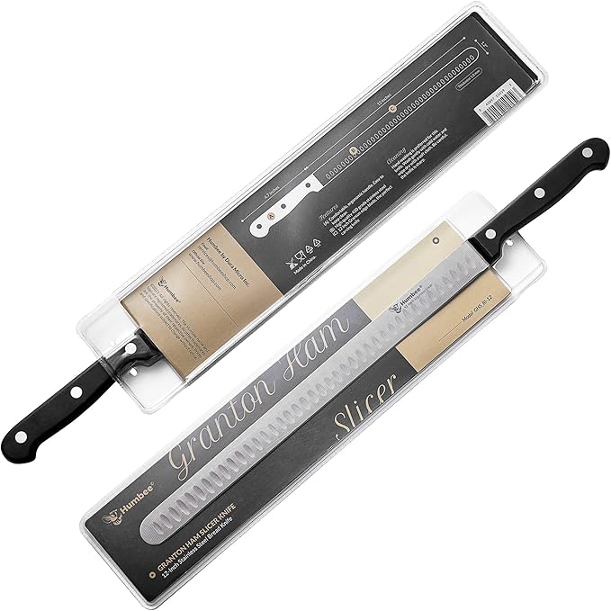 12 Inch Carving Knife with Razor Sharp Granton Edge for Brisket BBQ Meat and Turkey Cutting – Stainless Steel Blade with Ergonomic POM Handle – Long Slicing Knife for Kitchen and Grill