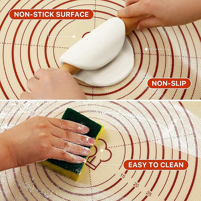 2 Pack Non Stick 26''x16'' Extra Large Thick Silicone Pastry Mat and 16''x11'' Cooking Mats, Double Measures Scale for Non-slip Silicone Baking Sheet,Counter Mat, Dough Rolling, Reusable Bakeware Mats
