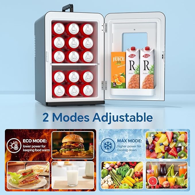 Mini Fridge, 15 Litre/21 Cans Small Fridge for Bedroom, Car, Office & Dorm, 110V AC/DC Portable Thermoelectric Cooler & Warmer for Skincare, Food, Drinks, Black