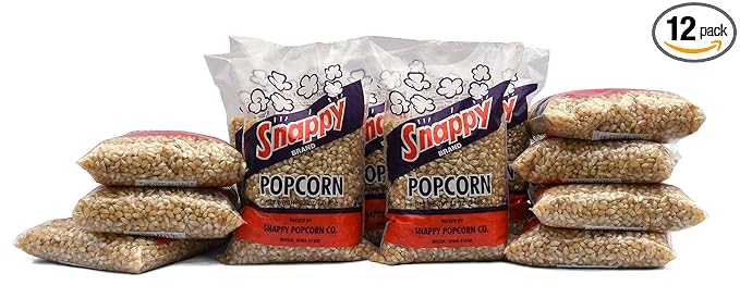 Snappy White Popcorn Kernels for Popping with Popcorn Machine, Air Popper or Stove Top, 2lb Bags, 12 Pack