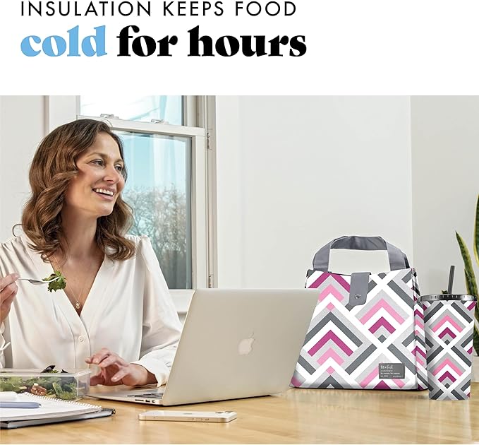 Fit & Fresh Lunch Bag For Women, Insulated Womens Lunch Bag For Work, Leakproof & Stain-Resistant Large Lunch Box For Women With Containers and Matching Tumbler, Snap Closure Westport Bag Magenta