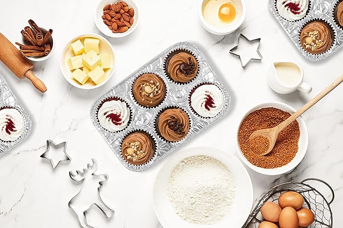 PARTY BARGAINS 6-Cup Aluminum Muffin Pans - 40 Pack, Standard Size Cupcake Pans, Disposable Muffin Tin for Baking (Max 240°C)