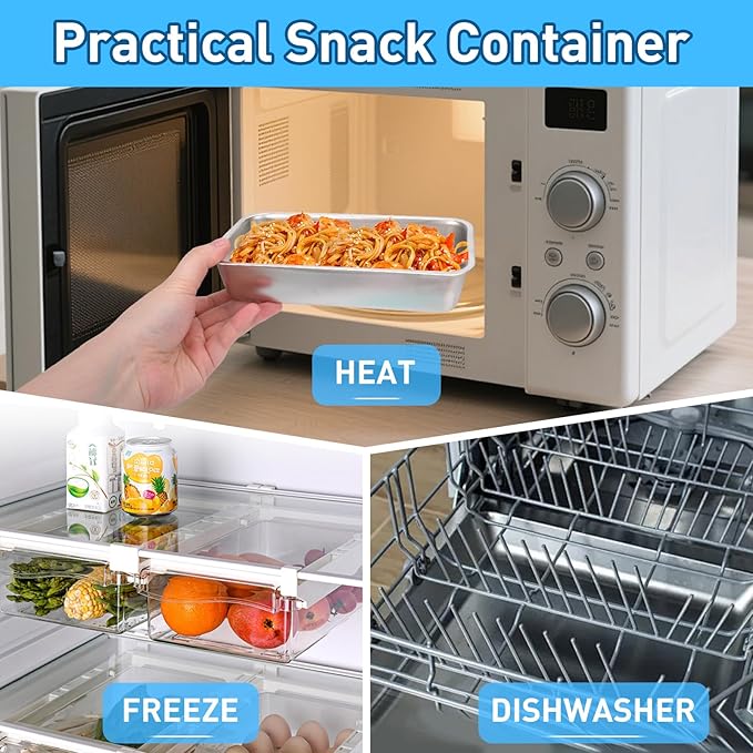 4 PCS Stainless Steel Snack Containers with Lids, Reusable Double Compartment Grab and Go Bento Lunch Box for Adult (4 Snack Containers+4 Forks)