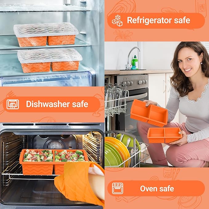 Aopigavi Silicone Freezer Tray with Lid – 2-Cup Soup Freezer Container Molds, Large Ice Cube Trays for Freezing Soup, Sauce & Broth, Meal Prep & Food Storage – Oven & Dishwasher Safe, 2-Pack