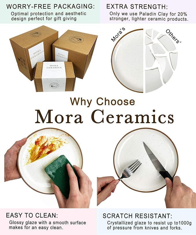 MORA Ceramic Pie Pan for Baking - 9 inch - Deep and Fluted Pie Dish for Old Fashion Apple Pie, Quiche, Pot Pies, Tart, etc - Modern Farmhouse Style Porcelain Ceramic Pie Plate - Chai