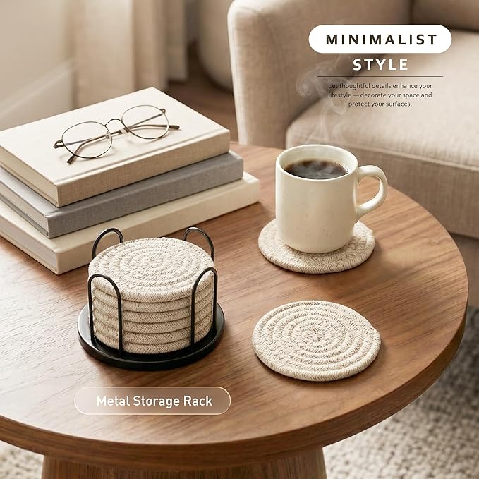 Lazebox Coasters Set of 8 for Drinks, 4 Inch Large Coasters for Coffee Table, Tabletop Protection for Hot & Cold Drinks, Versatile Coasters for Home Decor, Non-Slip & Easy to Clean