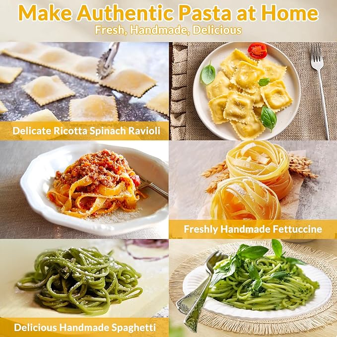 Pasta Maker with 7 Thickness Settings Roller, 2-in-1 Cutter, Hand Crank and Table Clamp, Stainless Steel Manual Pasta Machine for Spaghetti, Fettuccine, Lasagna, Ravioli