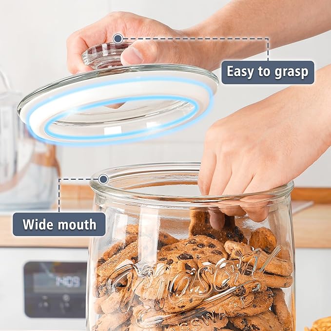 Folinstall 2 Pack 1 Gallon Glass Cookie Jar, Large Glass Jar with Airtight lid, Glass Food Storage Container for Cookies, Candy, Flour, Dog Treats, Coffee, Apothecary Jars
