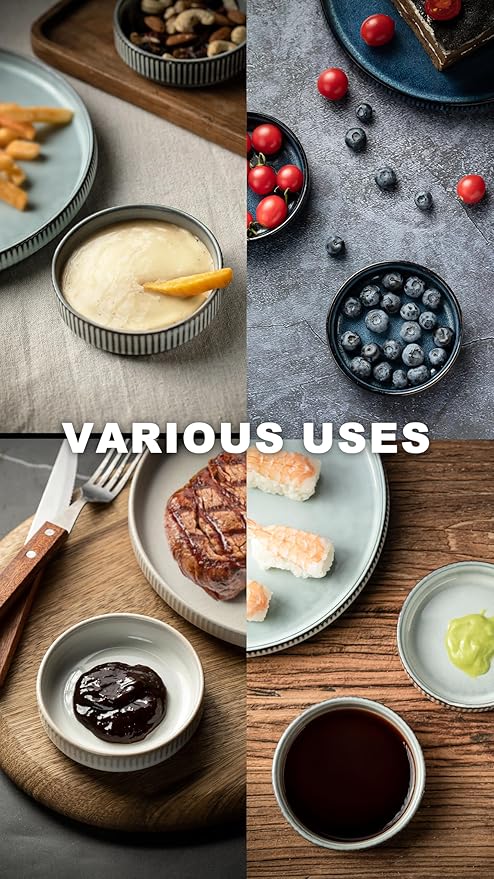 famiware Star Soy Sauce Dish Ceramic Dipping Bowls Set of 6, 4 oz Individual Dip Sauce Cups/Bowls/Dishes/Plates, Small Serving Bowl for Side Dishes, Ice Cream, Condiments, Sushi - Nebulas Blue