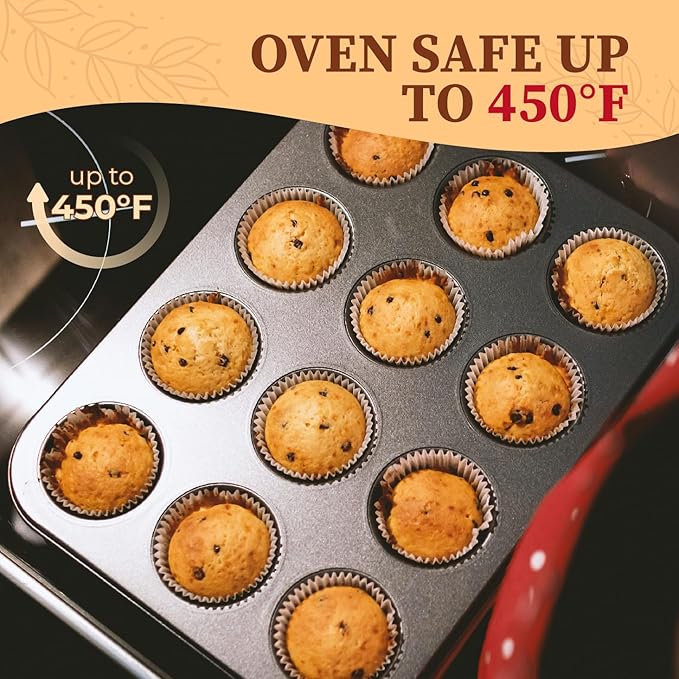 CARTMAN 1 Muffin Pan with 200 Cupcake Liners, Nonstick 12-Cup Muffin Tin, Carbon Steel Cupcake Pan for Baking Muffins, Egg Bites, Brownies & More