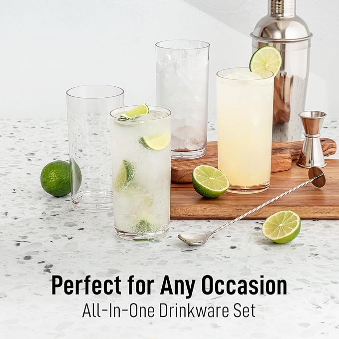 Zulay Kitchen Plastic Drinking Glasses (Set of 4) – 16oz Acrylic Shatterproof Water Cups for Home, Kitchen & Outdoors – Crystal Clear Glass Look – BPA & Lead-Free – Top-Rack Dishwasher Safe