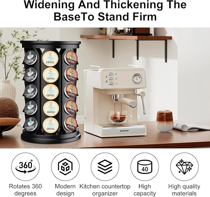 CEHNCEH K Cup Holder, Coffee Pods Holder Storage Organizer Stand Carousel Compatible with 40 Keurig K-Cup Pods, Home or Office Kitchen Counter (Black)