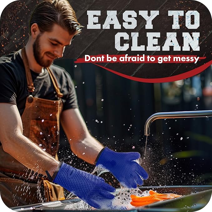 Kitchen perfection Silicone Smoker Oven Gloves - Extreme Heat Resistant BBQ Gloves - Handle Hot Food Right on Your Smoker Grill Fryer Pit | Waterproof Oven Mitts | Superior Value Set + 3 Bonuses