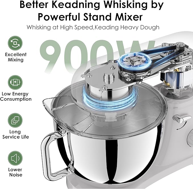 Kitchen in the box Stand Mixer - 6.5 Quart Mixing Bowl with Handle, 900 Watt Heavy Bread Dough Standing Mixers Tilt-head with Dough Hook, Whisk, Flat Beater and Splash Guard (Green)