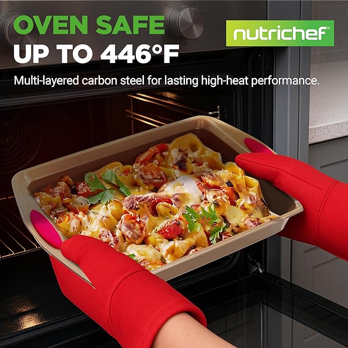 NutriChef 15-Piece Nonstick Bakeware Set w/ Baking Utensils – Premium Oven Safe Baking Pans with Silicone Handles, Easy Clean, Dishwasher Safe Tray Set for Cakes, Muffins, Bread, Cookies & Roasting