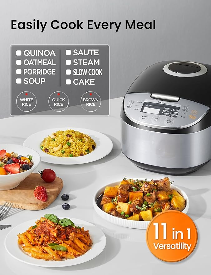 COMFEE' Rice Cooker 12 Cups Cooked/6 Cups Uncooked, Portable Non-Stick Rice Maker, Japanese Rice Cooker with Fuzzy Logic Technology, 24-Hour Timer Delay, 11 Presets, Steamer, Fast Cooker, Grain Cooker, Black