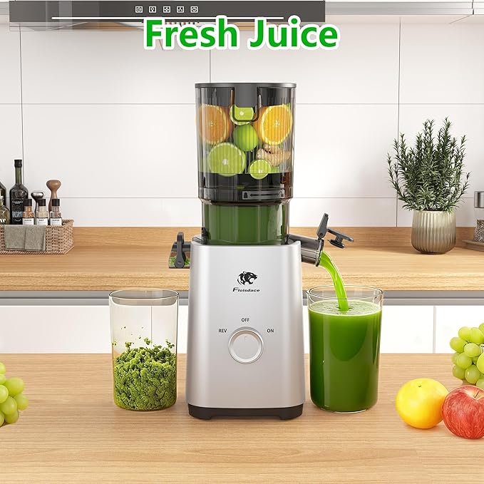 Cold Press Juicer, Juicers Machines - 5.3" Large Feed Chute for Whole Fruits & Vegetables, Powerful AC Brushless Motor, 99% Juice Yield, Ultra Quiet, Easy Clean, Extra one Replace juicer strainer