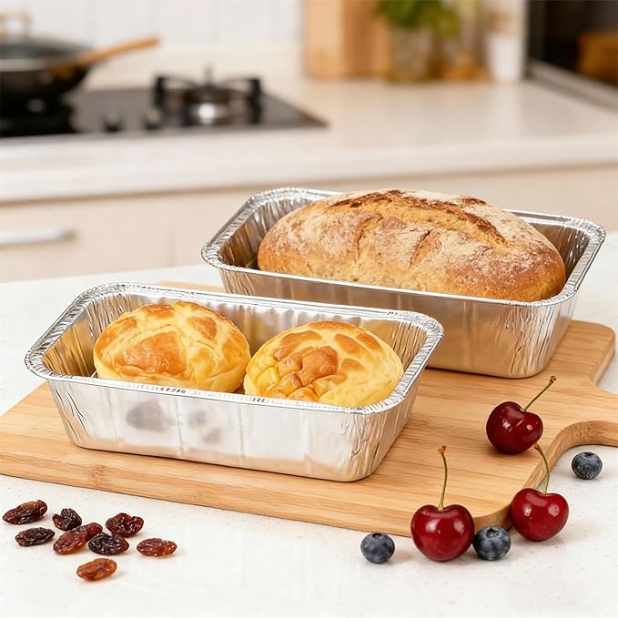 Findful Disposable 2Lb Loaf Pans, 100 Pack Aluminum Bread Pans for Baking - 8.5" x 4.5" x 2.5" Foil Pans Perfect for Banana Bread, Cakes, Meatloaf & Food Serving
