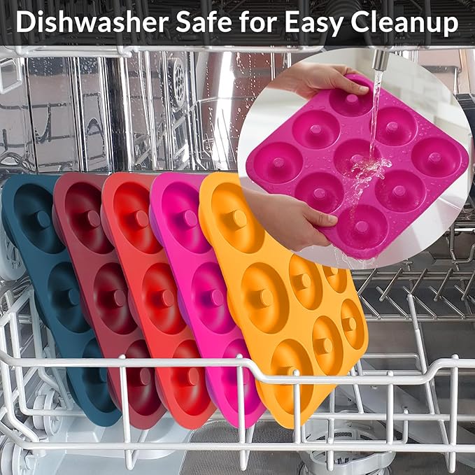 Large Silicone Donut Pan for Baking, 9 Cavity Non-Stick Food Grade Silicone Donut Molds, Doughnut Pan and Bagel Pans for Baking & Kitchen, BPA Free 11.2 x 11.1 Inches, Dishwasher Safe - Hot Pink