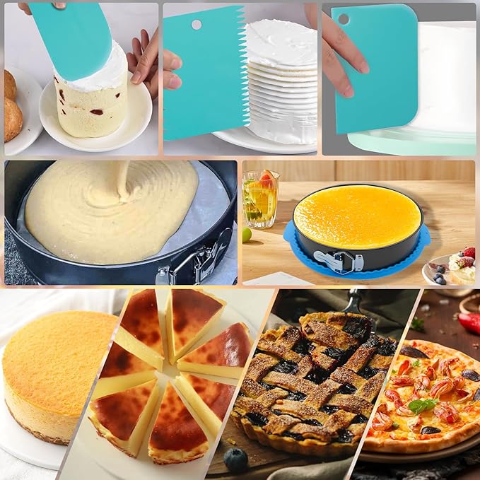 4, 7, 9, 10 Inches Springform Cake Pan Set, Spring Form Pans for Cheesecake, Nonstick Round Baking Pan Set with Silicone Protector, Parchment Paper, Icing Scrapers