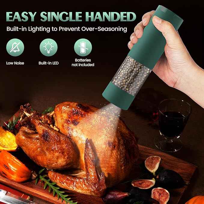 Electric Salt and Pepper Grinder Set Automatic Battery Pepper Mill Shakers Christmas Gifts for Men Adjustable Coarseness Salt and Pepper Shakers Kitchen Gadgets