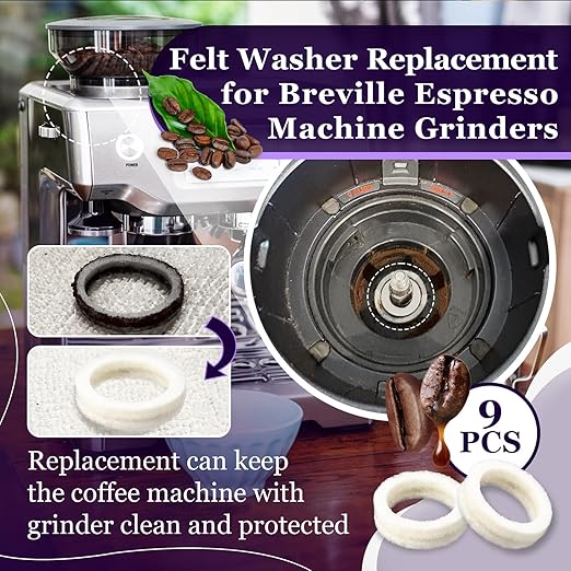 9 Pcs Felt Washer Replacement for Breville Espresso Machine Grinders，Burr Washer Part Compatible with BES870, BES878, BES880, BES980, BES990, BCG600, BCG820，Wool Ring Espresso Machines Accessories
