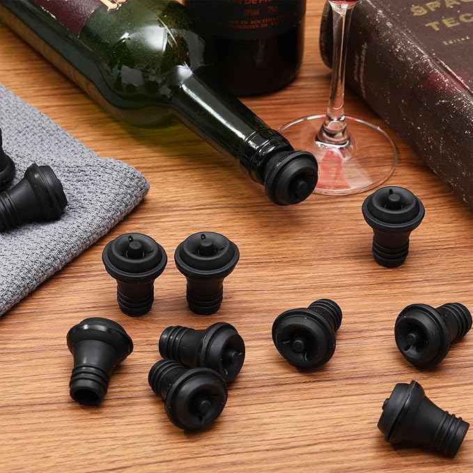 Honoson 12 Pieces Wine Stopper Resealable Pump Vacuum Silicone Saver Practical for Kitchen Supplies Bottle Tools (Black)