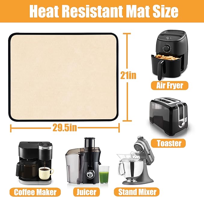 Heat Resistant Mats for Kitchen Countertop 21x29.5in,Coffee Mat,Coffee Bar Mat for Countertops,Air Fryer Deep Fryer Mat to Protect quartz Countertop,Kitchen Hot Pad,Waterproof mat for Kitchen (Khaki)