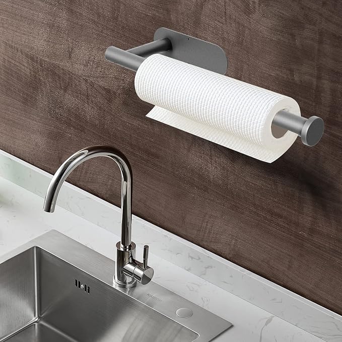 DEKAVA Under Cabinet Wall Mount Paper Towel Holder, Self-Adhesive Bar, Stainless Steel 13 inch (Grey, 1)
