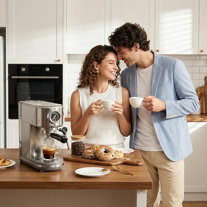 HIBREW H10B - Professional Espresso Machine - Cappuccino Maker with Milk Frother, Adjustable Temperature & Cup Volume, with Display, Pressure Gauge & Stainless Steel Body