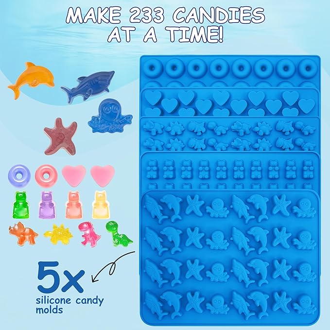Sidosir 7Pcs Silicone Marine Theme Starfish Ocean Molds, Non-Stick Dinasur Chocolate Mold for Parties, Silicone Bear Gummy Mold for Make Gummies, Gummy Heart for Home Diy