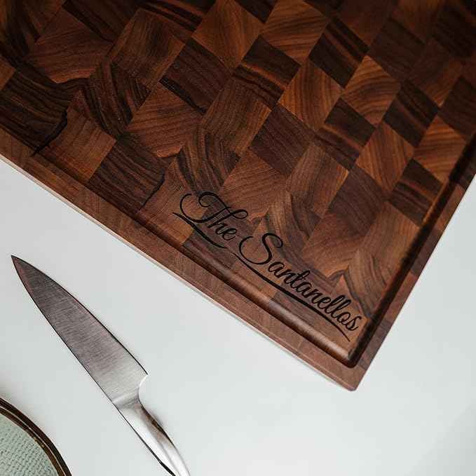 Handmade Personalized Walnut End Grain Cutting Board – Custom Engraved Wood Chopping Block, Perfect Gift for Home Chefs by GrainWoods (20x14x2 Inches)