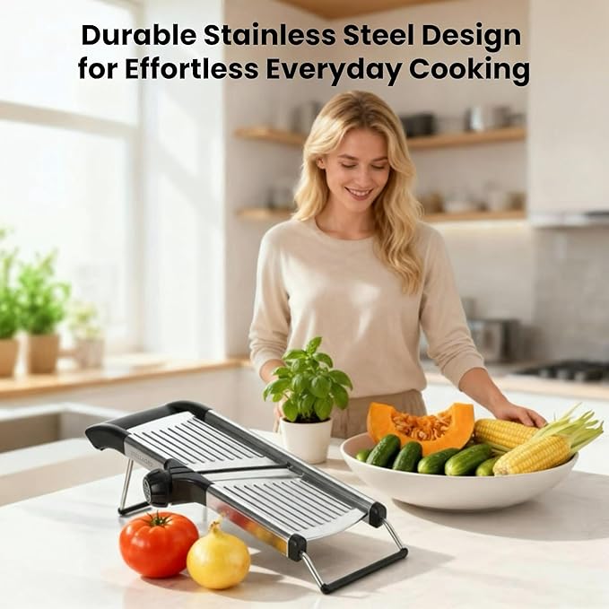 Professional Mandoline Slicer for Kitchen, Adjustable Vegetable Slicer Stainless Steel Mandoline Food Slicer with Julienne Cutter, Safe Vegetable Slicer