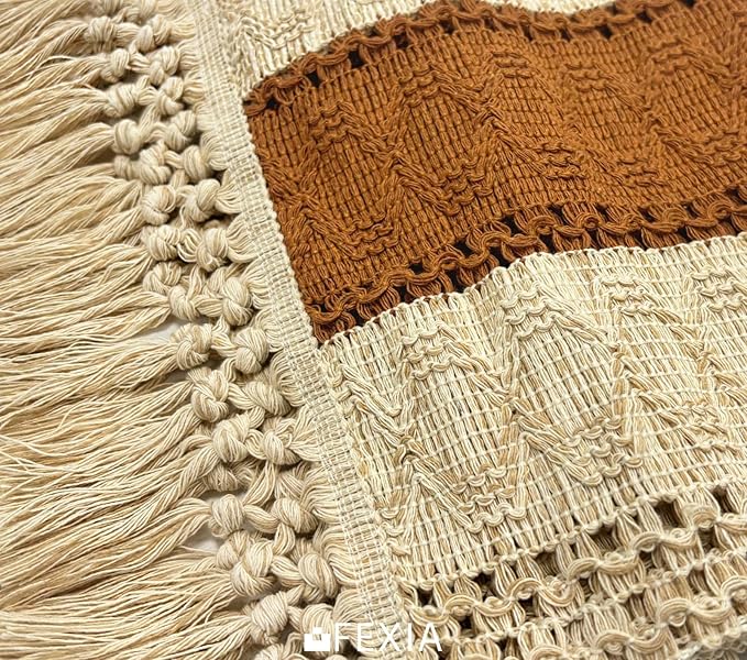 FEXIA Boho Table Runner 72 Inches Long Thanksgiving Decor Macrame Table Runner Farmhouse Style with Tassels for Party Bohemian Rustic Wedding Bridal Shower Dining Decor Middle Brown (12x72 Inches)