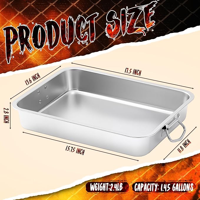 2 Pcs Extra Large Baking Pans 17.72 x 13.78 x 2.76'' Stainless Steel Lasagna Roasting Pan Large Uncovered Thickened Bake Trays with Handle for Kitchen Turkey Oven Lasagna ‌roasts Baking