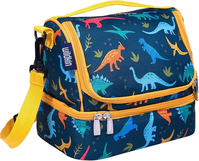 Wildkin Kids Two Compartment Insulated Lunch Bag – Keeps Food Hot or Cold, Easy-Clean Lining, Leak-Resistant & BPA-Free – Boys & Girls, Ideal for School, Travel & Daycare – Jurassic Dinosaurs