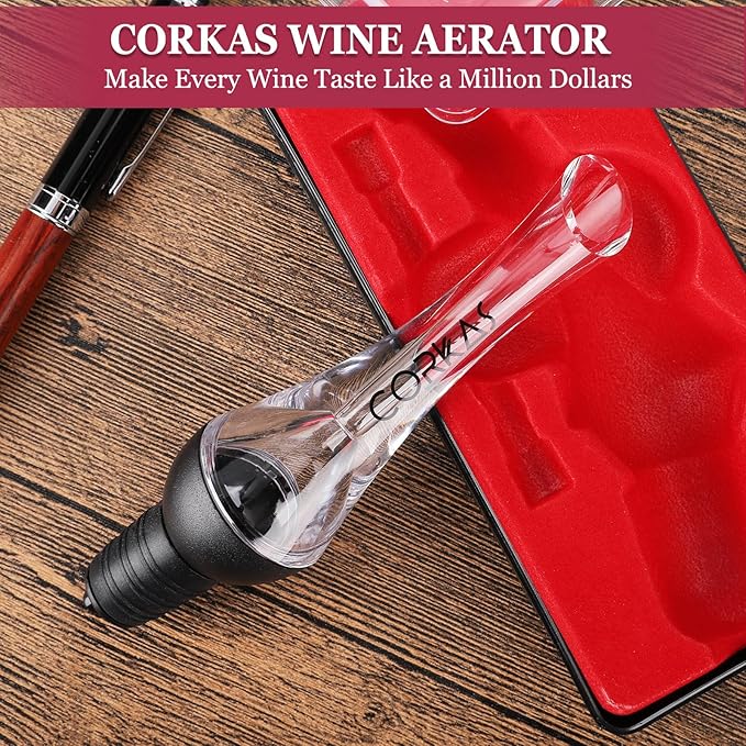 CORKAS Quality Wine Aerator Pourer & Wine Opener with Premium Rosewood Handle,Gifts for Thanksgiving Day,Christmas Gift
