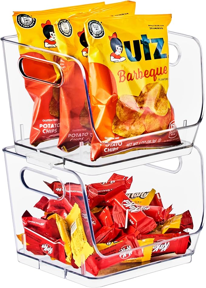 Sorbus Stackable Storage Bins Open Front, Clear Stackable Storage Bins, Pantry Bins for Storage and Organization, Acrylic Stackable Bins for Kitchen, Clear Pantry Organizer Bins (Small Square 2 Pack)