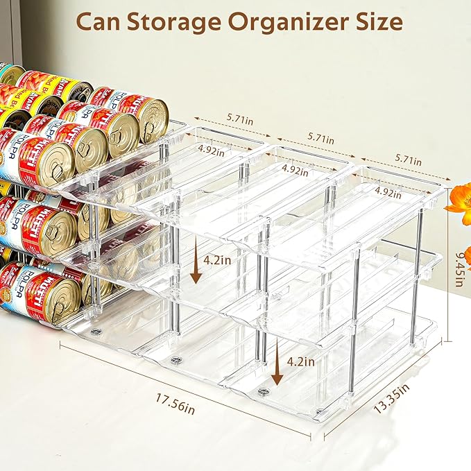 Amllas Can Organizer for Pantry, Stacking Can Storage Organizer Pantry, Automatic Rolling Can Rack for Fridge, 2Tire 3 Columns Can Holder for 24 Cans, Canned Goods Organizer