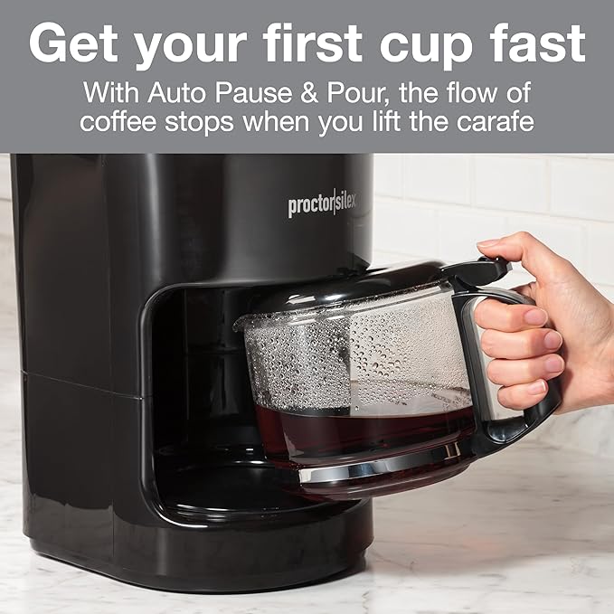 Proctor Silex 10-Cup Coffee Maker, Works with Smart Plugs That Are Compatible with Alexa, Auto Pause and Serve, Black (48351PS)