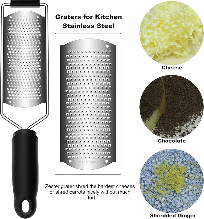 Cheese Zester Grater Handheld with Handle-Lemon Citrus Zester Tool Graters for Kitchen Stainless Steel Salad Spinner Cake Decorating Supplies,Perfect Kitchen Gadgets Zucchini Nutmeg Ginger Peeler