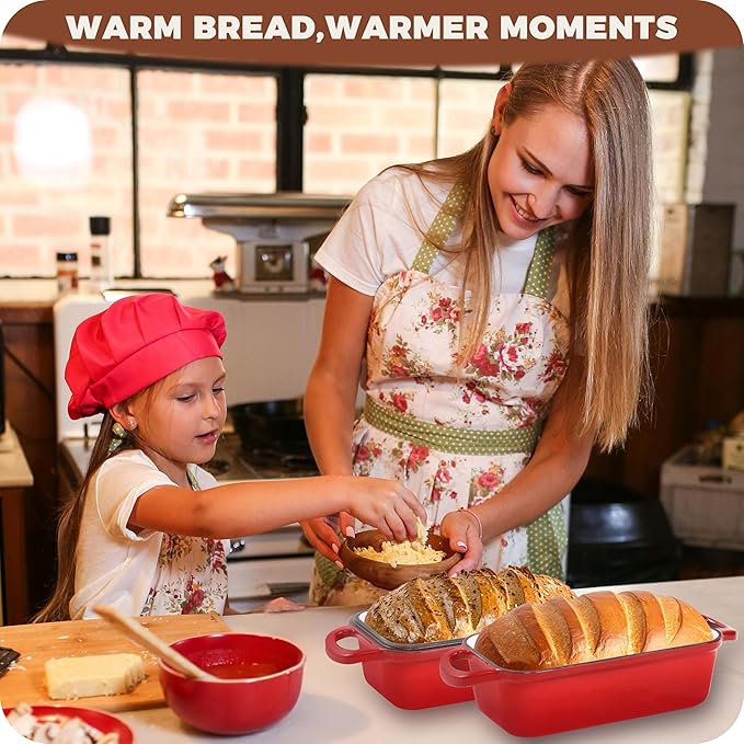 Cast Iron Bread Loaf Pan with Lid, 2 In 1 Loaf Pans for Baking Bread 9x5, Enameled Bread Pans for Homemade Bread, Sourdough, Even Heating Bread Dutch Oven, Red