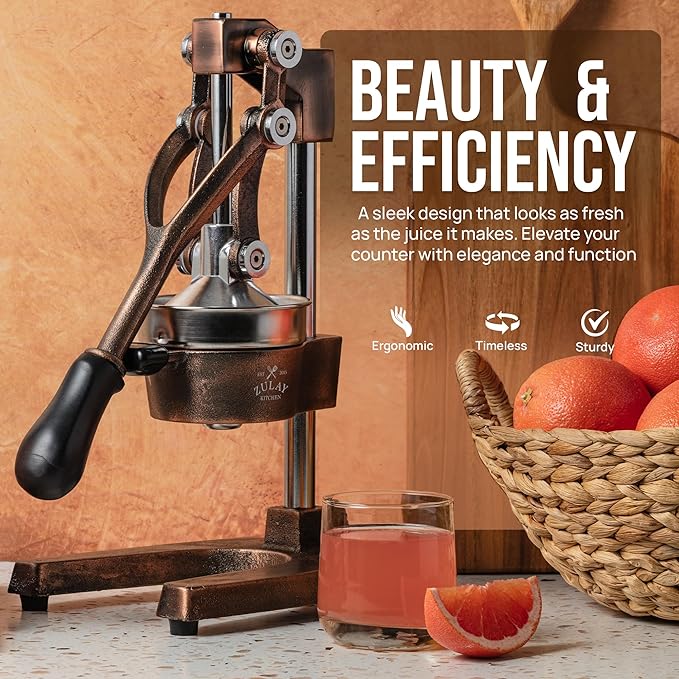 Zulay Kitchen Cast Iron Juicer - Heavy Duty Manual Juicer with Detachable Strainers for Easy Cleaning, Orange Juice Press for Citrus Fruits, Perfect for Bartenders, Juice Lovers & Health Enthusiasts