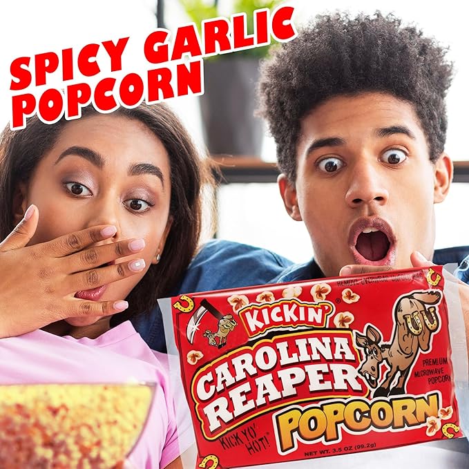 ASS KICKIN’ Carolina Reaper Pepper Microwave Popcorn – 12 Pack - Ultimate Spicy Gourmet Gift Popcorn - Makes a Great Movie Theater Popcorn or Snack Food - Try if you dare!