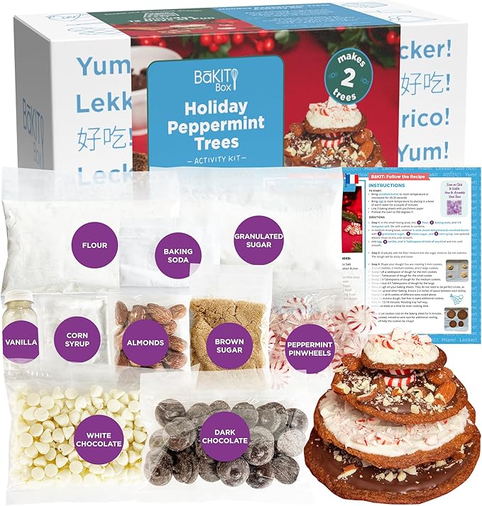 BāKIT Box Holiday Peppermint Trees Kit for Kids | DIY Christmas Cookie Decorating Kit | Fun Gingerbread House Alternative, Great Gift for Boys and Girls