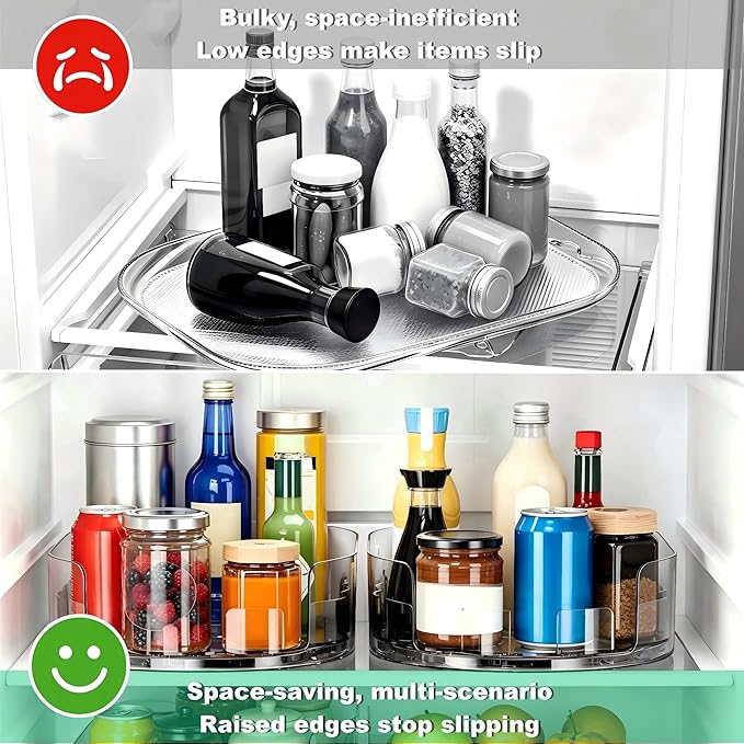 Lazy Susan 360°Rotating Organizer for Refrigerator,13.5“ x 8.5”,Drink Organizer for Fridge,Cabinet, Pantry,or Kitchen Countertop,Organize Condiments, Cans, Beverages,Clear,1 Pack