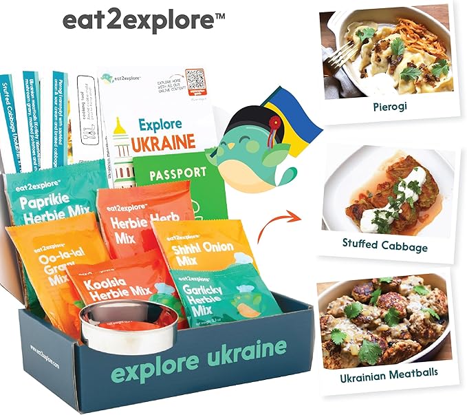eat2explore Cooking Kits for Kids 15 Pcs – Interactive & Educational Kids Cooking Sets Real for Ages 5 and Up,3 Recipe Cards & Global Ingredients – Fun for Young Chefs (Ukraine Edition)