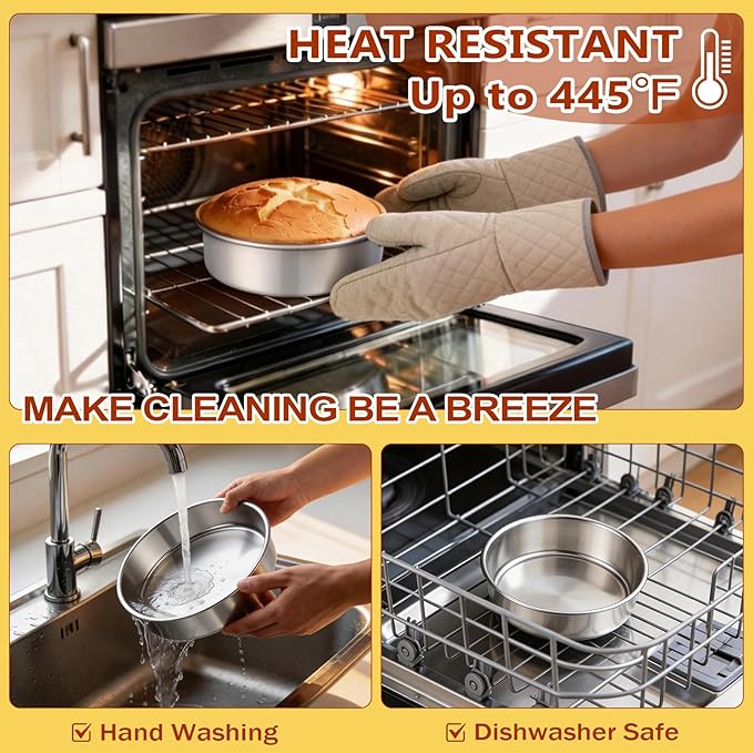 P&P CHEF 7 Inch Cake Pan Set of 3, 3 Pieces Round Layer Cake Baking Pans, Stainless Steel Smash Cake Tin Bakeware for Cooking Steaming, Nontoxic & Sturdy, Oven & Dishwasher Safe